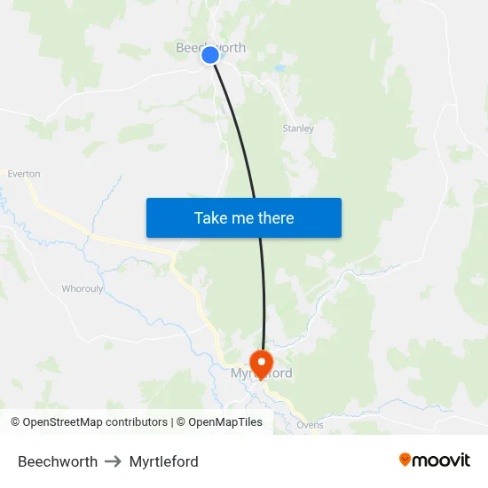Beechworth to Myrtleford map
