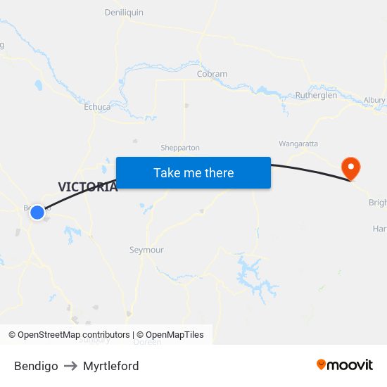 Bendigo to Myrtleford map