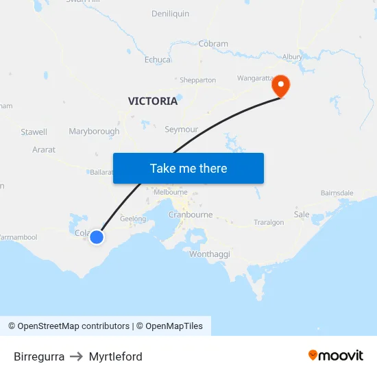 Birregurra to Myrtleford map