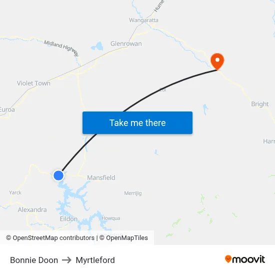 Bonnie Doon to Myrtleford map