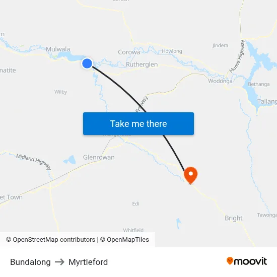 Bundalong to Myrtleford map