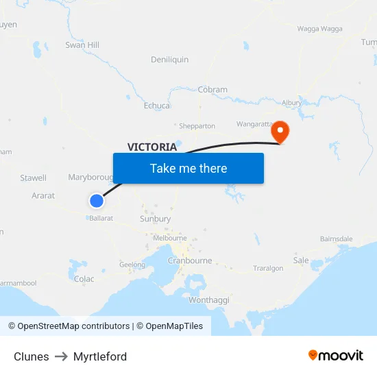 Clunes to Myrtleford map