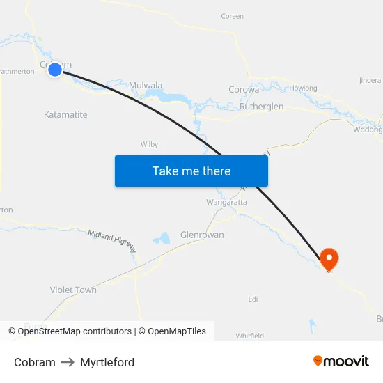 Cobram to Myrtleford map