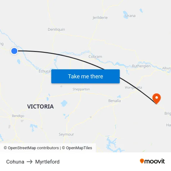 Cohuna to Myrtleford map
