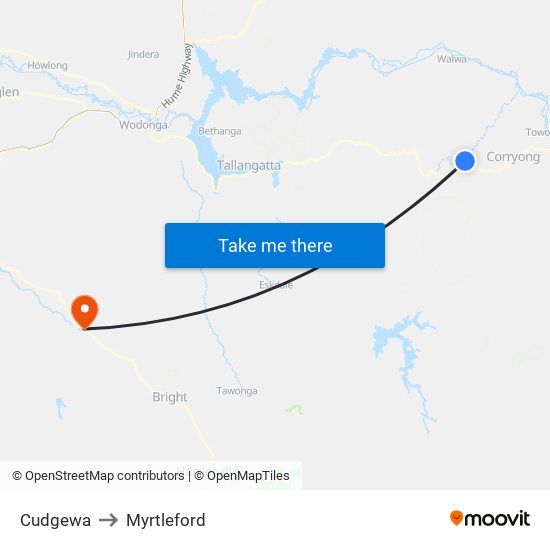 Cudgewa to Myrtleford map