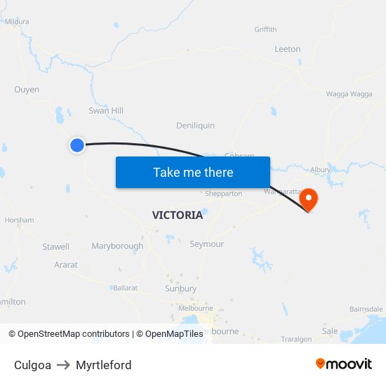 Culgoa to Myrtleford map