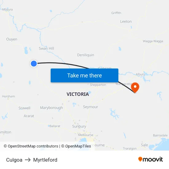 Culgoa to Myrtleford map