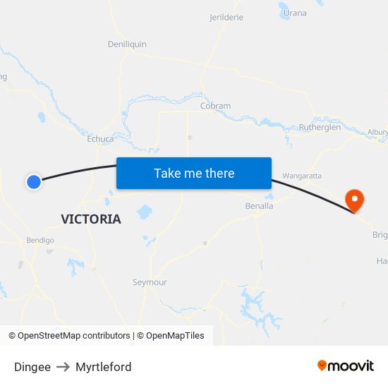 Dingee to Myrtleford map