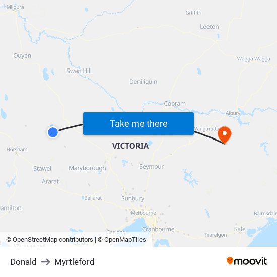 Donald to Myrtleford map