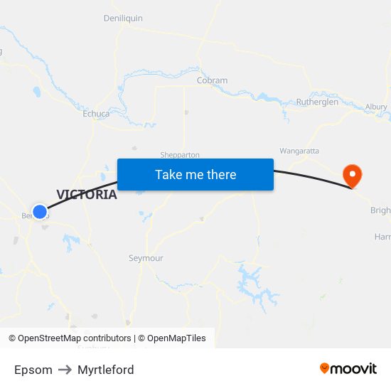 Epsom to Myrtleford map