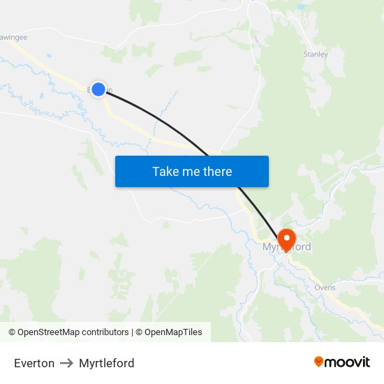 Everton to Myrtleford map