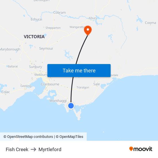 Fish Creek to Myrtleford map