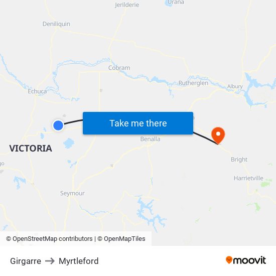 Girgarre to Myrtleford map