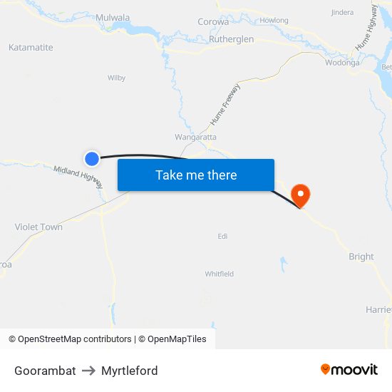 Goorambat to Myrtleford map