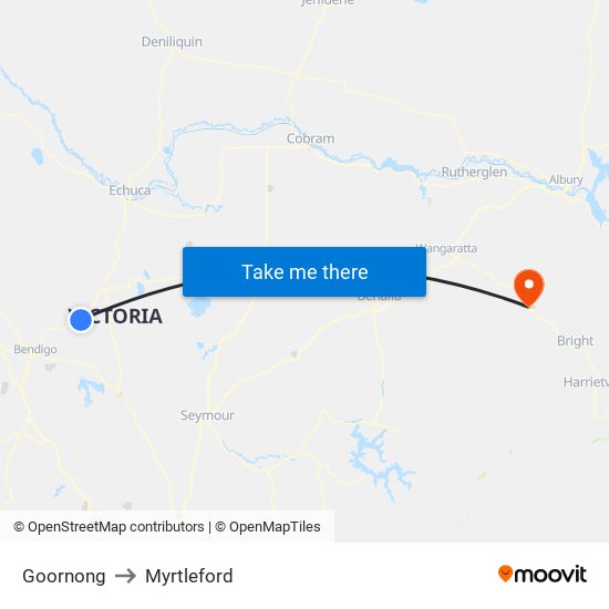 Goornong to Myrtleford map