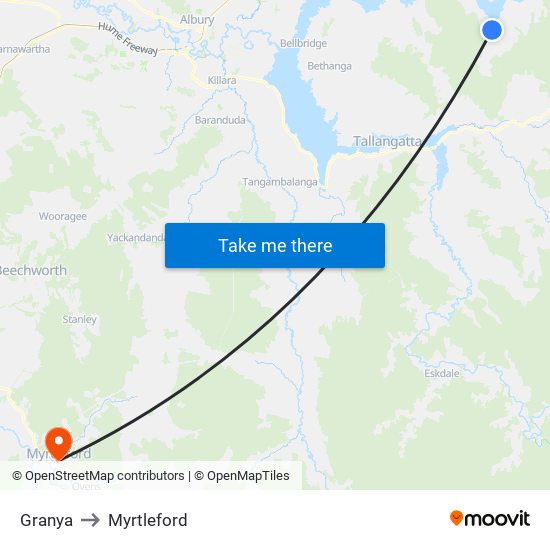 Granya to Myrtleford map