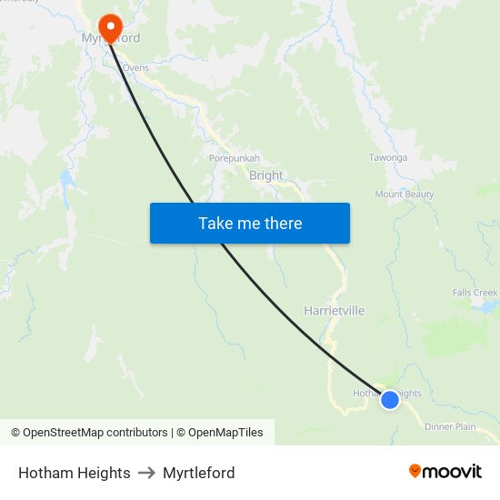 Hotham Heights to Myrtleford map