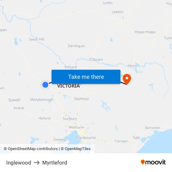 Inglewood to Myrtleford map