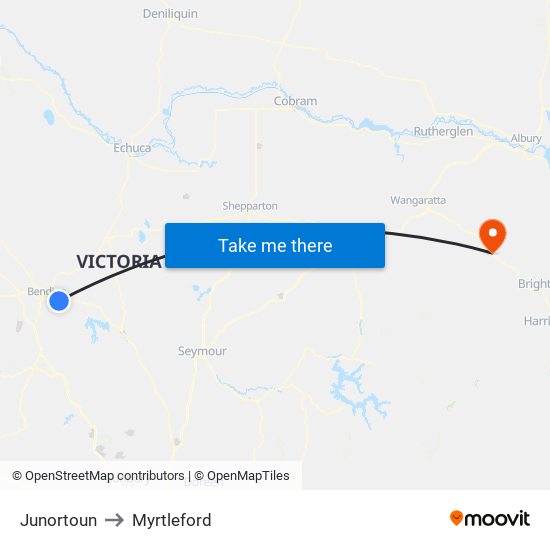 Junortoun to Myrtleford map