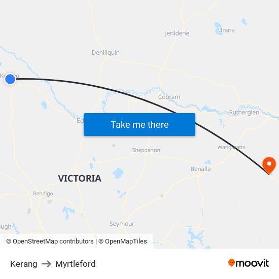 Kerang to Myrtleford map