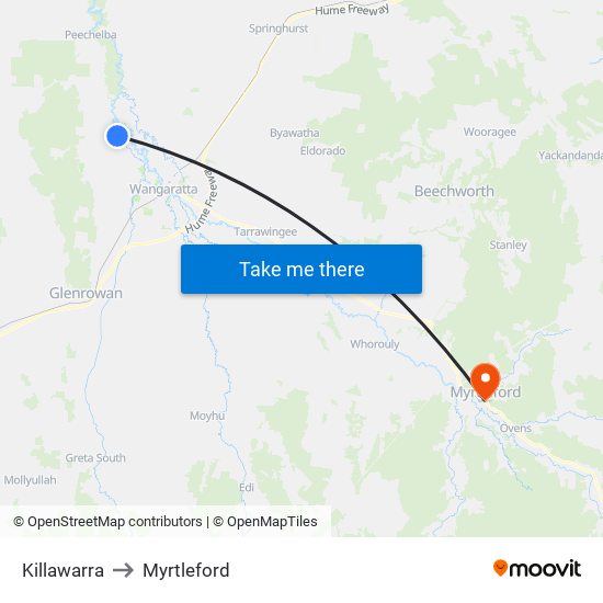 Killawarra to Myrtleford map
