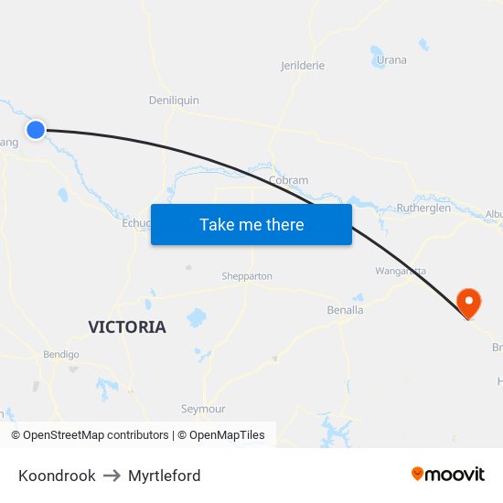 Koondrook to Myrtleford map