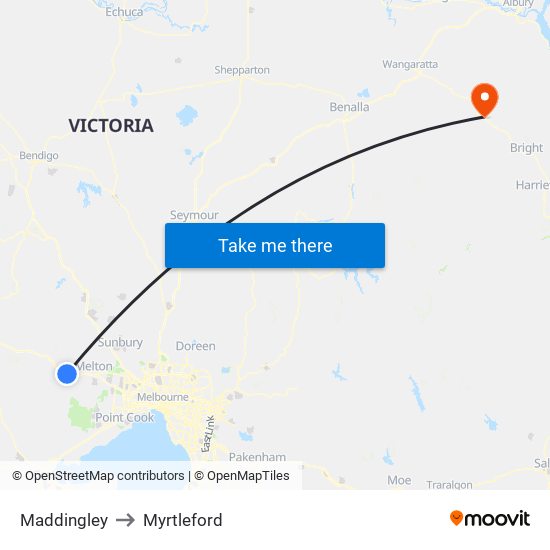 Maddingley to Myrtleford map