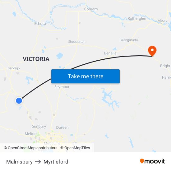 Malmsbury to Myrtleford map