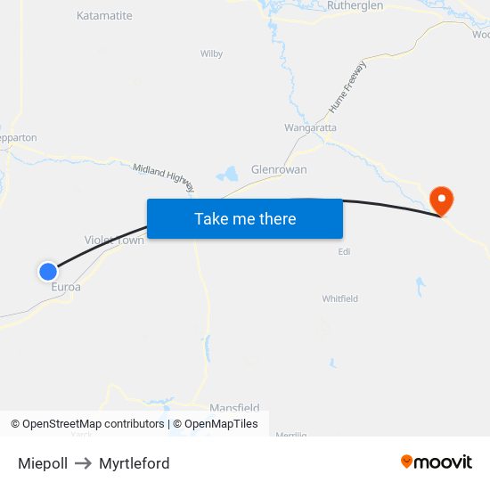 Miepoll to Myrtleford map