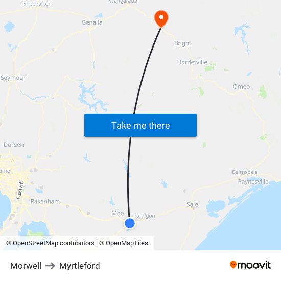 Morwell to Myrtleford map