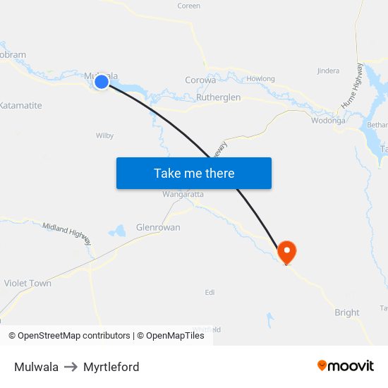 Mulwala to Myrtleford map