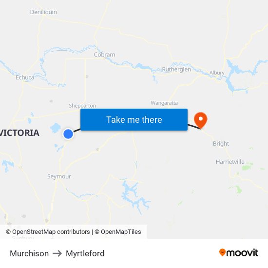 Murchison to Myrtleford map