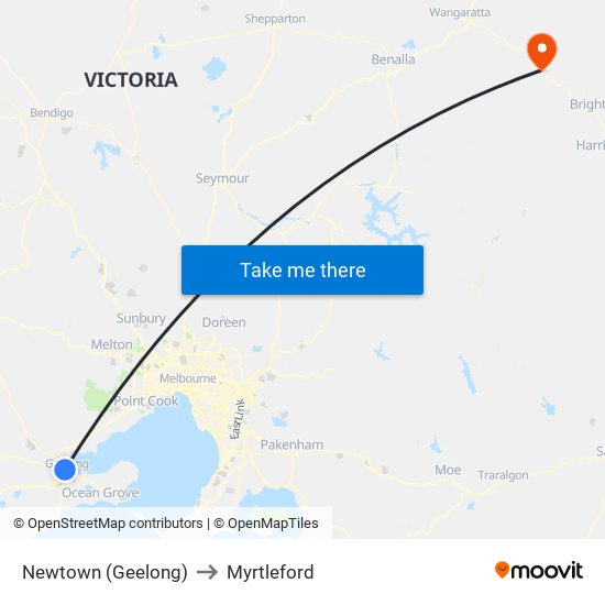 Newtown (Geelong) to Myrtleford map