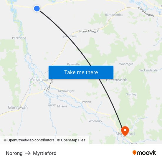 Norong to Myrtleford map