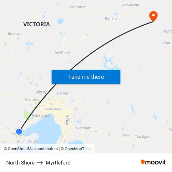 North Shore to Myrtleford map