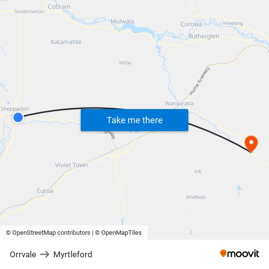 Orrvale to Myrtleford map