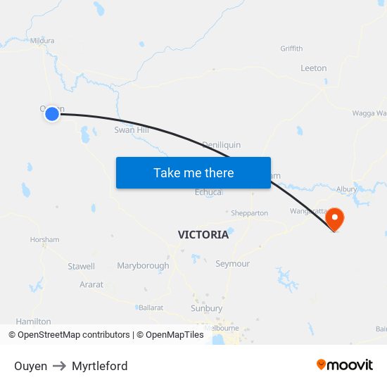 Ouyen to Myrtleford map
