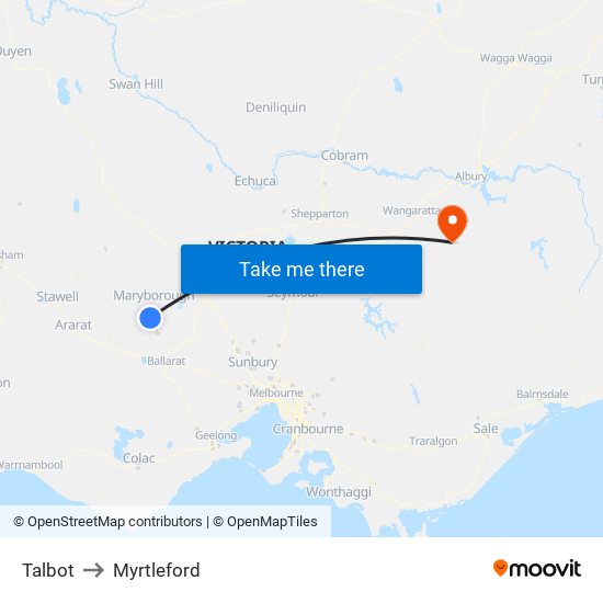 Talbot to Myrtleford map