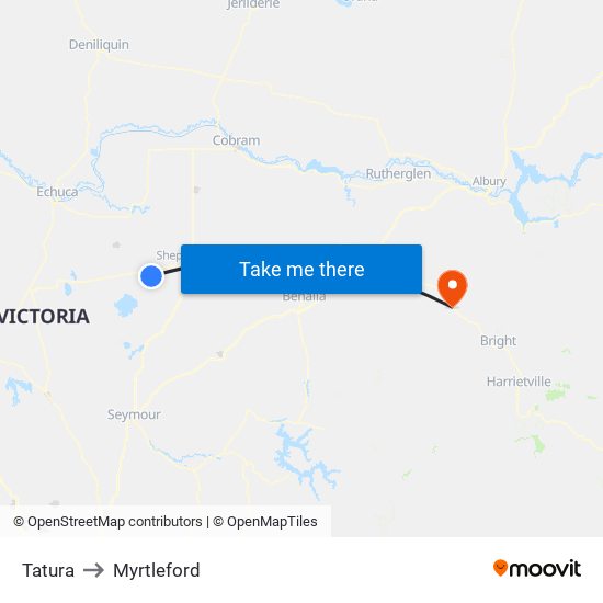 Tatura to Myrtleford map