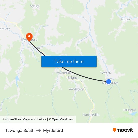 Tawonga South to Myrtleford map