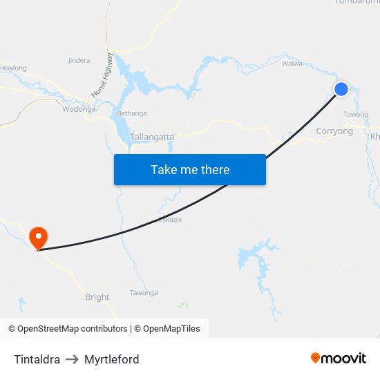 Tintaldra to Myrtleford map