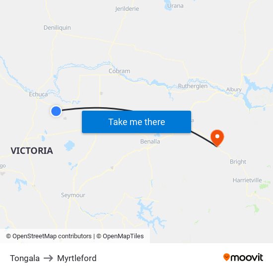 Tongala to Myrtleford map