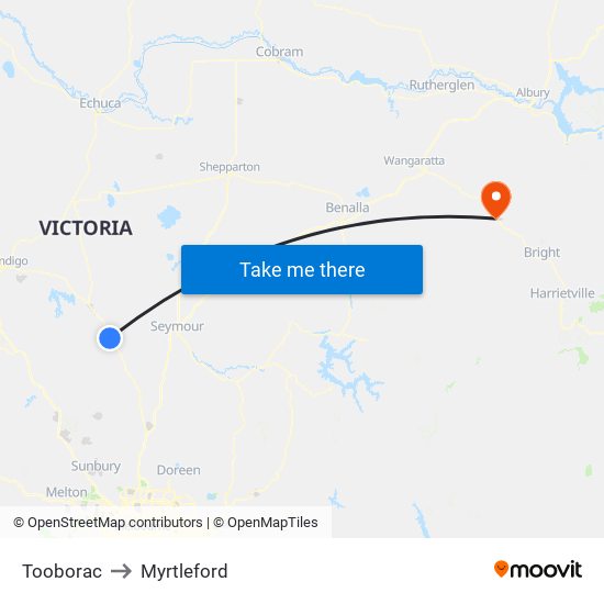 Tooborac to Myrtleford map