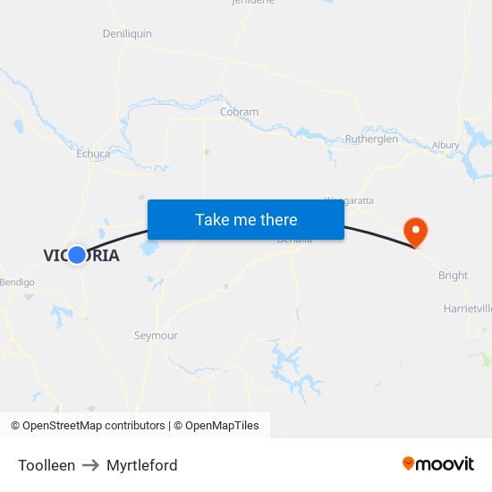 Toolleen to Myrtleford map