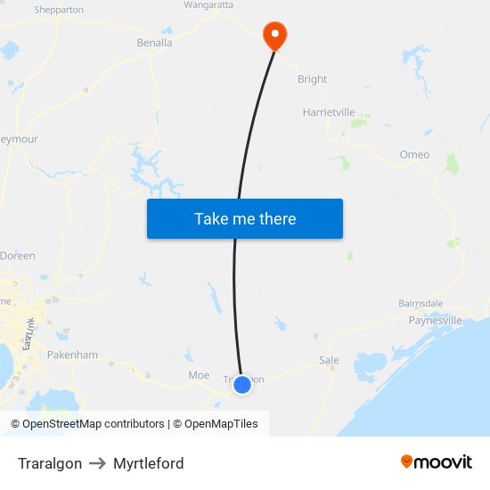 Traralgon to Myrtleford map