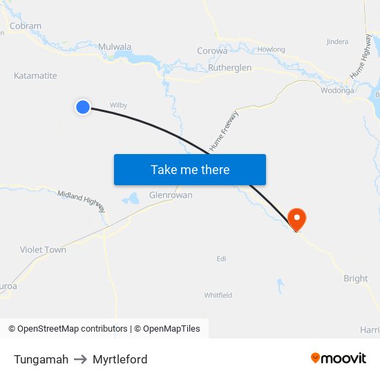 Tungamah to Myrtleford map