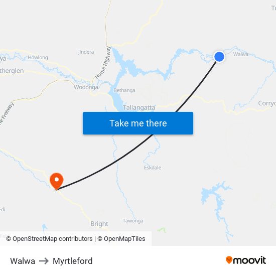 Walwa to Myrtleford map