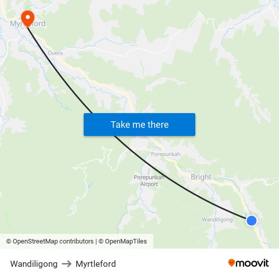 Wandiligong to Myrtleford map