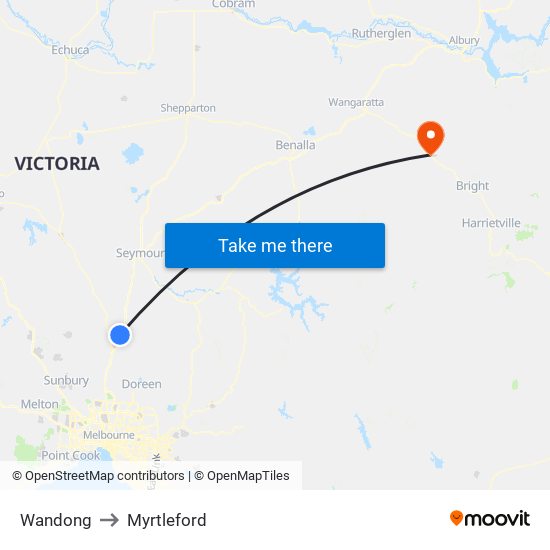 Wandong to Myrtleford map