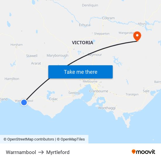 Warrnambool to Myrtleford map